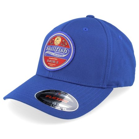 Skillfish - Blå flexfit Caps - Retro Fishing Logo Wooly Combed Royal Flexfit @ Hatstore