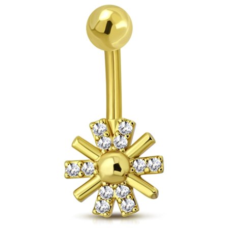 Navelpiercing Navel Piercing i Kirurgiskt Stål 316L i Guld Färg - Blomma med Klara CZ Cubic Zirconia