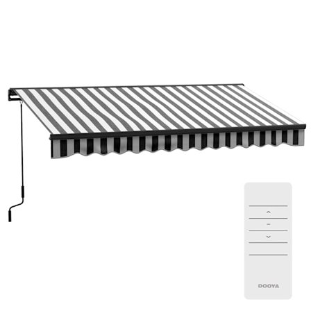 Udtrækkelig terrassemarkise, vejrbestandig, 350x250 cm, grå/hvid