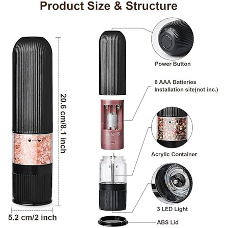 Elektrisk Salt- og Pepperkvern 2-pakning Elektrisk Salt- og Pepperkvernsett med Lys