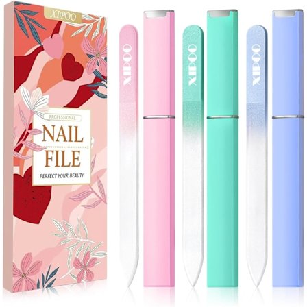 Glasnagelfilar 3-pack, Högkvalitativa glasnagelfilar med ask, Kristallnagelfilar, Professionella salongsmanikyrverktyg, Presenter till kvinnor