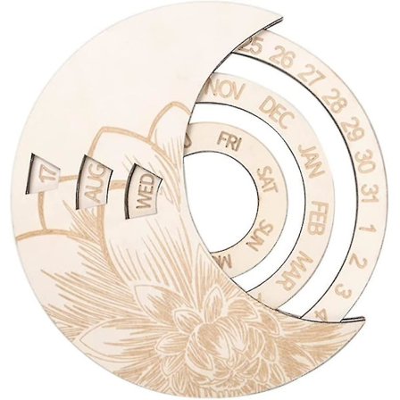 Wooden Wall Calendar Round Moon Perpetual Calendar Adjustable Wall Calendar Wooden (white (1pc)