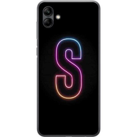 Kompatibelt Mobildeksel til Samsung Samsung Galaxy A05 Neonbokstav S i lysende rosa og blå toner mot mørk bakgrunn, stilig bokstavkunst med retrofut