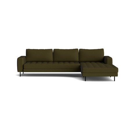 Basel Grøn Chaiselong Sofa, Højrevendt - Rouge XL med Vendbare Hynder - 310x185x89cm - Blød/Medium Komfort & Pulverlakerede Ben