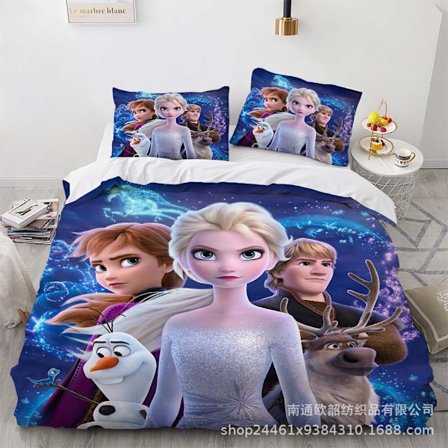 Sarjakuva Frozen Anime 3D Digitaalinen Painatus Peittopäällinen Prinsessa Sängyn Kolmiosainen Set