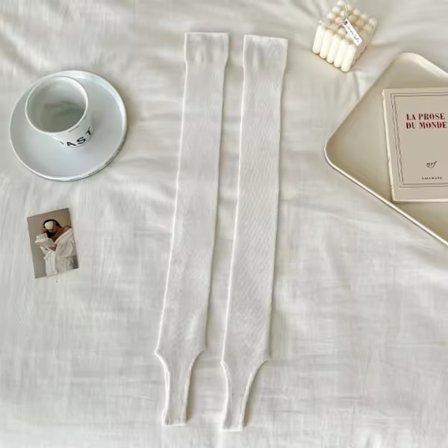 Hvide knæstrømper, tykke, simple, med lodrette striber, balletstil, ensfarvede, åndbare, til sommer