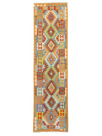 84X296 Tapis D'orient Kilim Afghan Old Style De Couloir Marron/Vert (Laine, Afghanistan)
