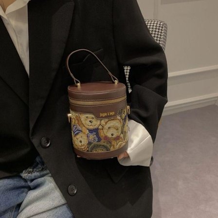 Bjørnegraffiti bøtteveske sylindrisk veske håndveske skulderveske messengerveske dameveske liten veske