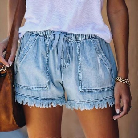 Elastisk midja Casual Hög midja Skinny Jeans Shorts Dam