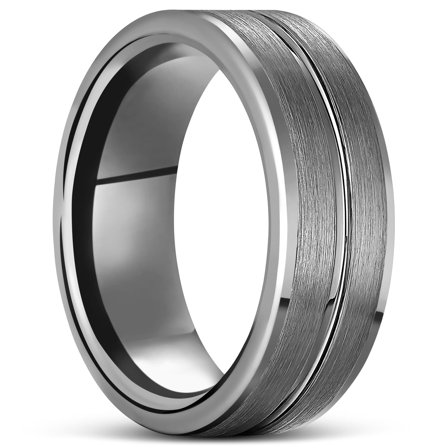 Terra | Anello in tungsteno argentato con scanalatura da 8 mm per uomini - Anelli in acciaio