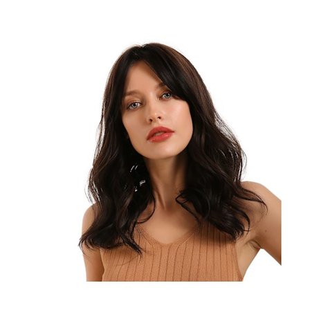 Muodikkaat naisten aaltoilevat puolipitkät pehmeät kiharat peruukit Cosplay-juhliin, hiuslisäke lahjaksi - Tummanruskea