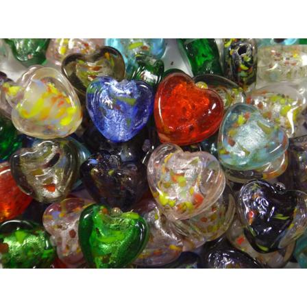 10st Glaspärlor Hjärtan Lampwork 12mm - Blandade Färger Flerfärgad 12 Mm
