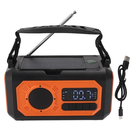 12000mAh Nödradio med Solpanel, Handvev, Ficklampa, Läslampa, Kompass, Telefonladdare, Bärbar Radio AM FM NOAA Radio