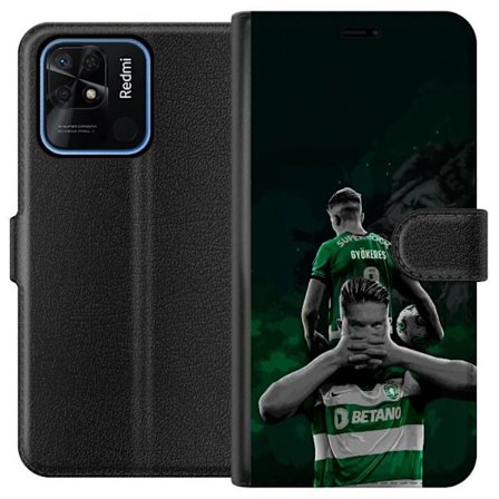 Kompatibel Tegnebogsetui til Xiaomi Redmi 10C Neonmotiv med teksten "Gaming er i mit DNA" på en blå og rød murvæg med en lysende DNA-spiral.