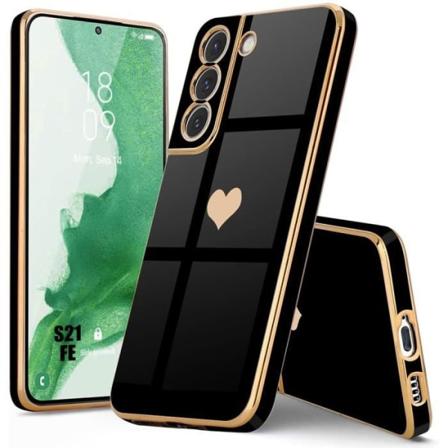 Cover til Samsung Galaxy S21 FE Sort beskyttende stødsikkert hjertemønster tyndt (ikke til S21) Svart