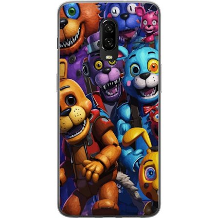 Kompatibelt Mobilskal till OnePlus 6T Färgstarka animatroniska figurer inspirerade av Five Nights at Freddy’s, intensiv blick, neonljus, skräckkä