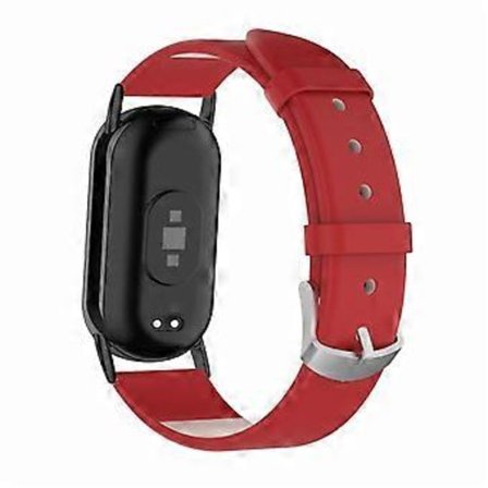 Kompatibelt för Xiaomi Smart Band 8 Äkta Läder Klockarmband Ersättningsarmband med Anslutning (Röd)