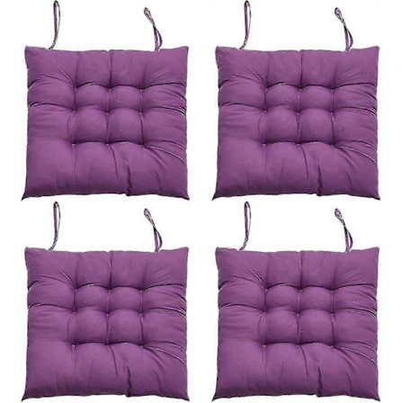 4-delars sittdynsset för matstolar, 40 x 40 cm bekväm sittdyna för matstol, köksstolsdyna med band (Lila)-WELLNGS[qb]