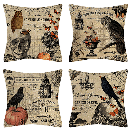 4 st Halloween-kuddfodral med skallar, heminredning Halloween-gåvor bomullslinne