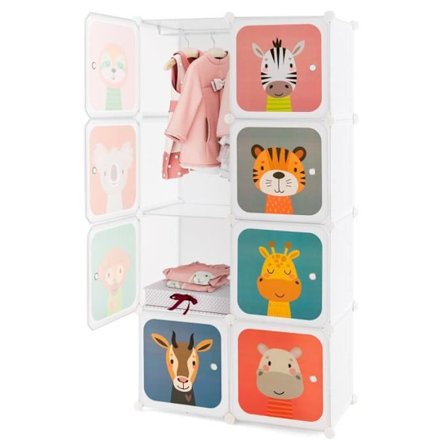 COSTWAY Garderob Barnförvaring, 8 kuber med 1 garderobsdel, vacker, enkel montering, 75 x 35 x 145 cm, vit