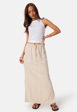 Bubbleroom - Linen Blend Maxi Skirt - Light beige - Kläder