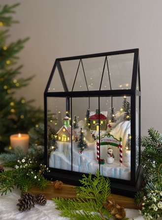 Julehus med vinterland batteridrevet H33 - sort