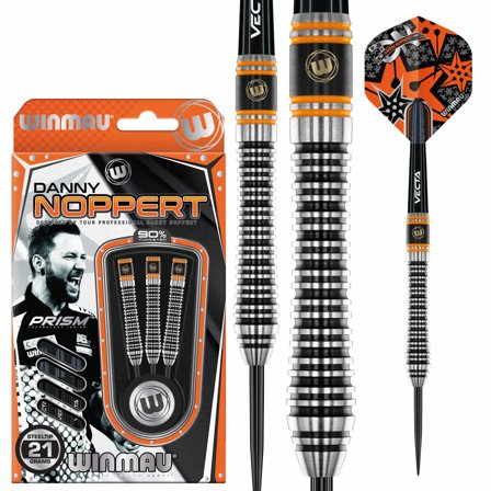 Winmau Danny Noppert 2.0 Signature Edition Darts 21g/23g Steel Tip - Tungsten, Black/Orange, Pro Darts