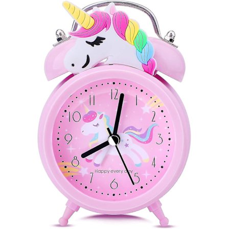 Enhjørning Vækkeur til Piger Lydløs Natbordsuur med Baggrundsbelysning Tikkende Retro Dobbelt Ur til Tungsovende