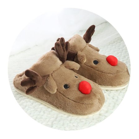 Damesko, skridsikre plys-sko til jul, lysebrun