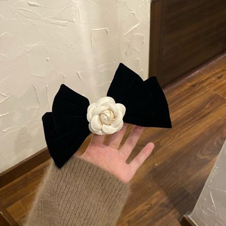 Vintage Svart Stor Stor Velvet Sløyfe Hårklemme For Kvinner Jenter Vi