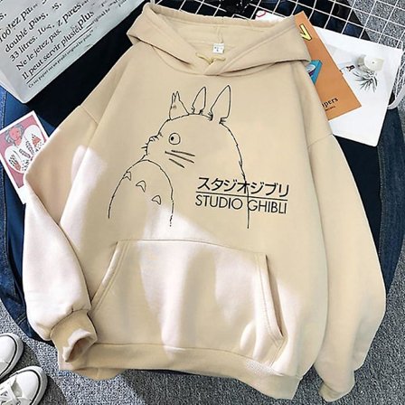 Studio Ghibli Totoro Hoody Japansk anime Spirited Away Tryck Huvtröja Herr Oversized 90-tals Manga Miyazaki Hayao Sweatshirt Unisex Beige9-XF15-