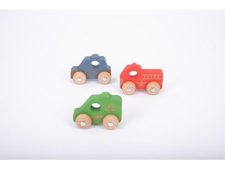 Räddningsfordon i trä 3/fp - Lyreco - Skola och förskola - Lekmaterial - Leksaksbilar