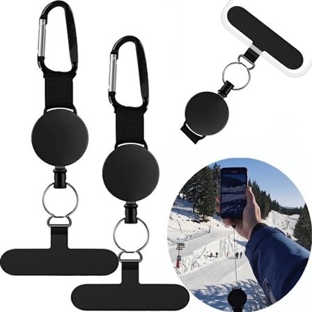 Smartphone sikkerhedsline 2-pak – tyverisikret mobilholder med karabinhage og stålwire – teleskopisk telefonsnor