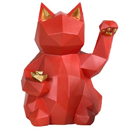 Lysende Rød Lykkekatt Figur Miljøvennlig Resin Geometri Stil Maneki Neko for Bord Skrivebord Hylle