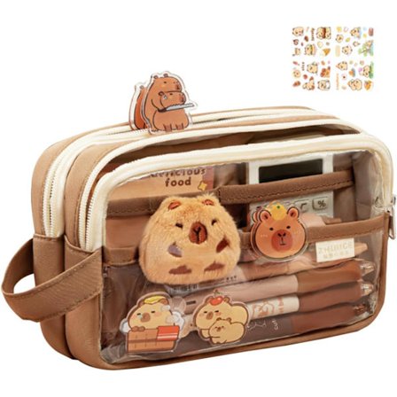 Æstetisk klart penalhus | Capybara penalhus med stor kapacitet | sødt transparent penalhus capybara transparent penalhus