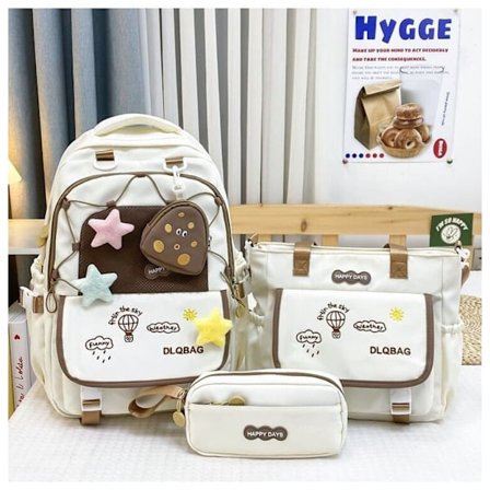 4-Pakks Ryggsekk for Jenter med Tote Bag, Penal og Hodetelefonveske, Søt Skolesekk for Barn, Ungdomsskole og Videregående Skole_TF_TF