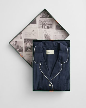 GANT Damen Pyjama mit Satinstreifen in Geschenkbox (XL) Marineblau