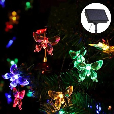 7m 50 LED Solar Lights with Butterflies, IP44 Waterproof, 8 Modes for Garden, Patio, Party, Christmas, Wedding.