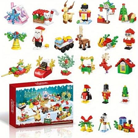Julekalender med 24-i-1 Byggeklodser, DIY Julemodel Konstruktionslegetøjspakke, Lærings Puslespil, Kreativ Blind Box Gave 2072