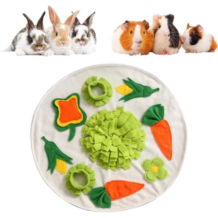 Snuffelmatta för Kaniner Marsvin, Kanin Foder Matta med Anti-Slip Fleece Tvättbar 58x58 cm för Kaniner Inomhus Rund