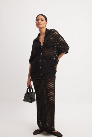 NA-KD Trend - Hole Knitted Maxi Skirt - Strikkete kjoler - Svart - XS