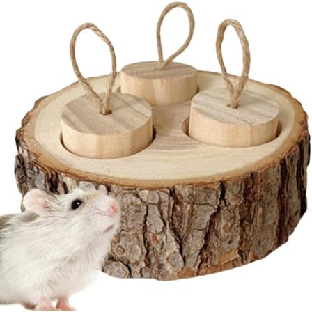 Interaktiivinen puinen ruokailulelu kaneille, hamstereille - Snuffle-hamstereille Kanin puulelut - Interaktiivinen herkkupala-palapeli Snuffle-peli