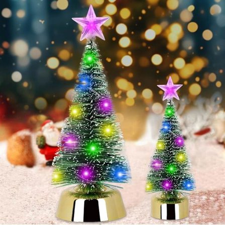 Mini joulukuusi LED-valoilla - Pieni keinotekoinen joulukuusi valoilla - Mini pienoisjoulukuusi - 13 cm + 19 cm