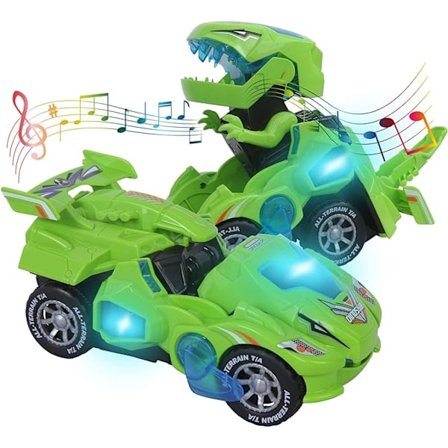 Transformers leker for 3-6 år gamle gutter Dinosaur leker med LED-lys og musikk Dinosaur bilgaver for 4 5 6 7 år gamle (Grønn)