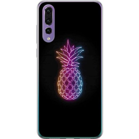 Yhteensopiva Puhelinkuori Huawei Huawei P20 Pro Neonkuvitus ananaksesta värikkäässä valossa mustaa taustaa vasten
