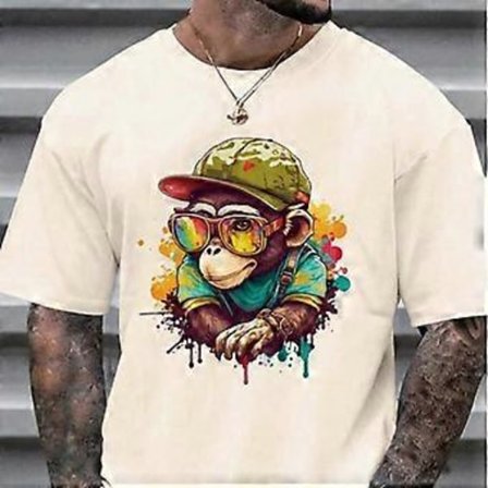 Ny sommar herr T-shirt Mode Kreativ Tecknad Djur Apa Tryckt Herr T-shirt Topp (4XL beige)