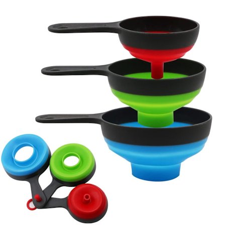 3-pakke tragtsæt til konservering, bred og almindelig åbning - fødevaregodkendt silikone til syltetøjsglas, sammenklappelig køkkentragt til marmelade,