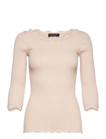 Organic T-Shirt Boat Neck W/Lace T-shirts & Tops Long-sleeved Rosa Rosemunde