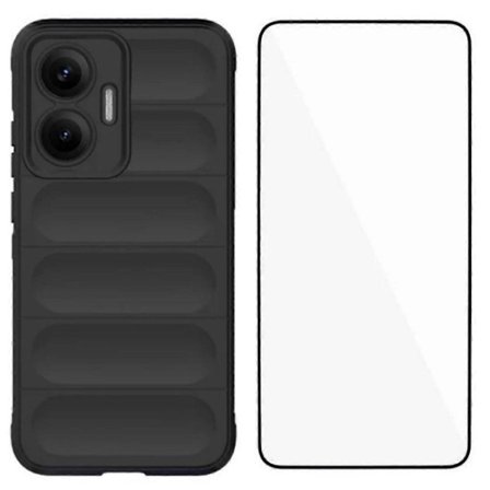 For Xiaomi Redmi Turbo 4 Pro 5G TPU Case WANLONFENG HD Series Anti-slip Phone Cover with Tempered Glass Black