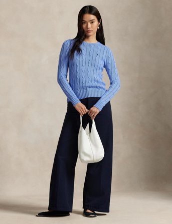 Polo Ralph Lauren Cable-Knit Cotton Crewneck Sweater - Blue - XS